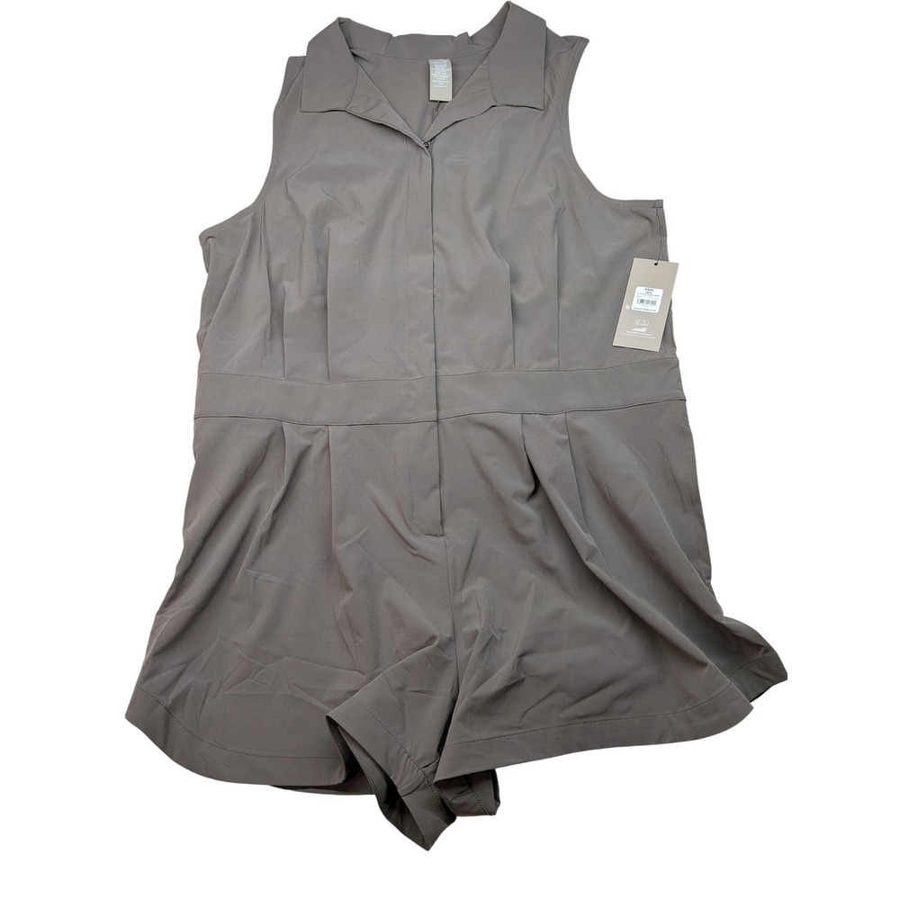 Avia Womens Sleeveless Collared Zip Front Romper Taupe Brown Plus Size XXXL 22